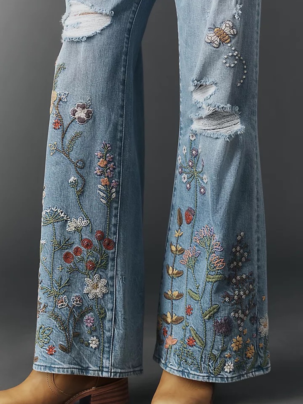 Driftwood Marlena Embroidered Mid-Rise Wide-Leg Jeans 28 - Picture 3 of 10
